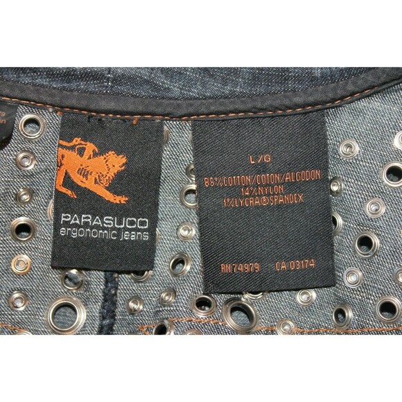 Parasuco Ergonomic jeans Denim Jacket Ruffled Jean Coat Rhinestones SZ L - Picture 9 of 9